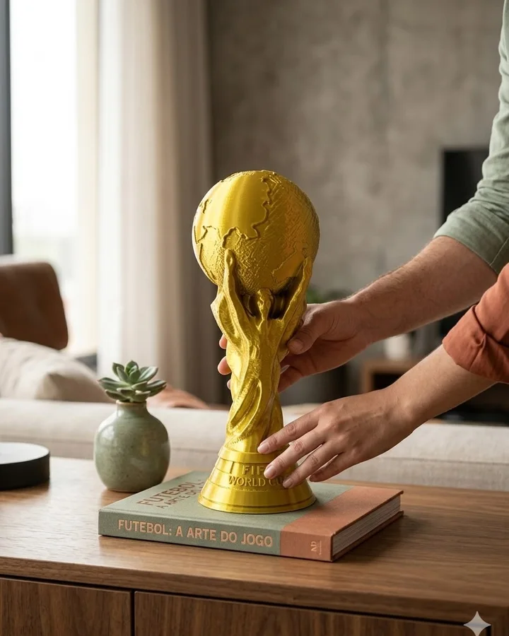 Réplica impressa em 3D da taça da Copa do Mundo